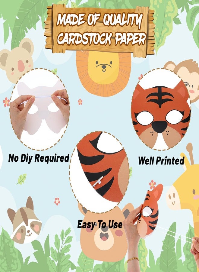 Quilax 16 Pcs Animal Mask, Safari Animal Masks for Kids, Jungle Theme Zoo Animals Cartoon Masks, Animals Theme Birthday Party Decorations, Jungle Party Decorations - Image 3